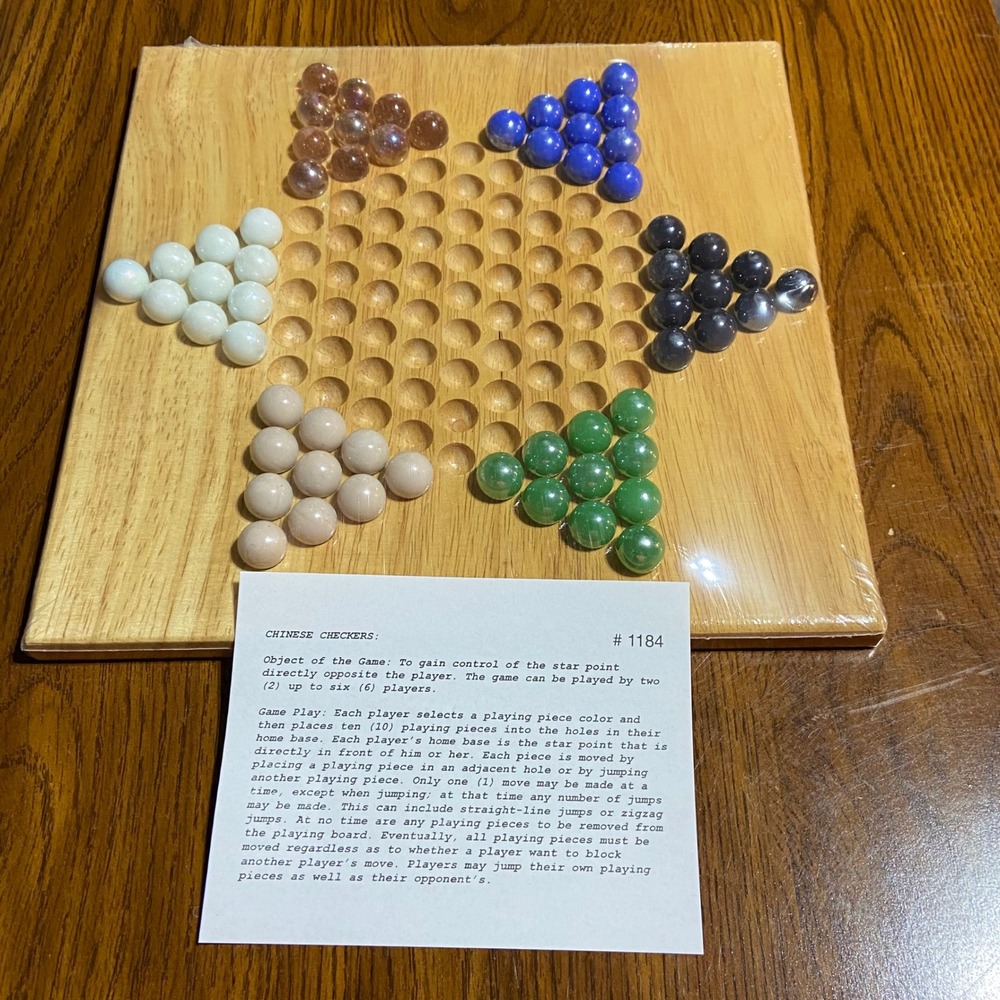 VTG Cardinal Industries Chinese Checkers Wooden Board Game Glass Marbles NOS